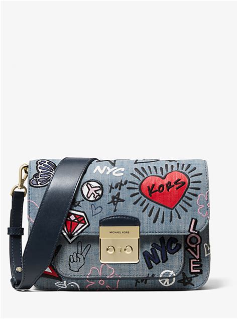 Sloan Editor Embroidered Denim Shoulder Bag 